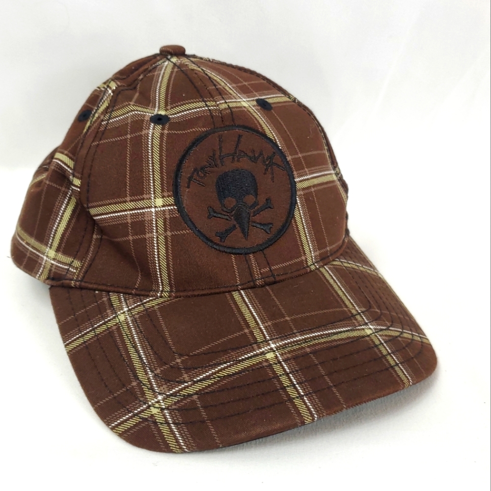 Vintage Tony Hawk Brown Plaid Boys Fitted Ball Cap NWT Hat
